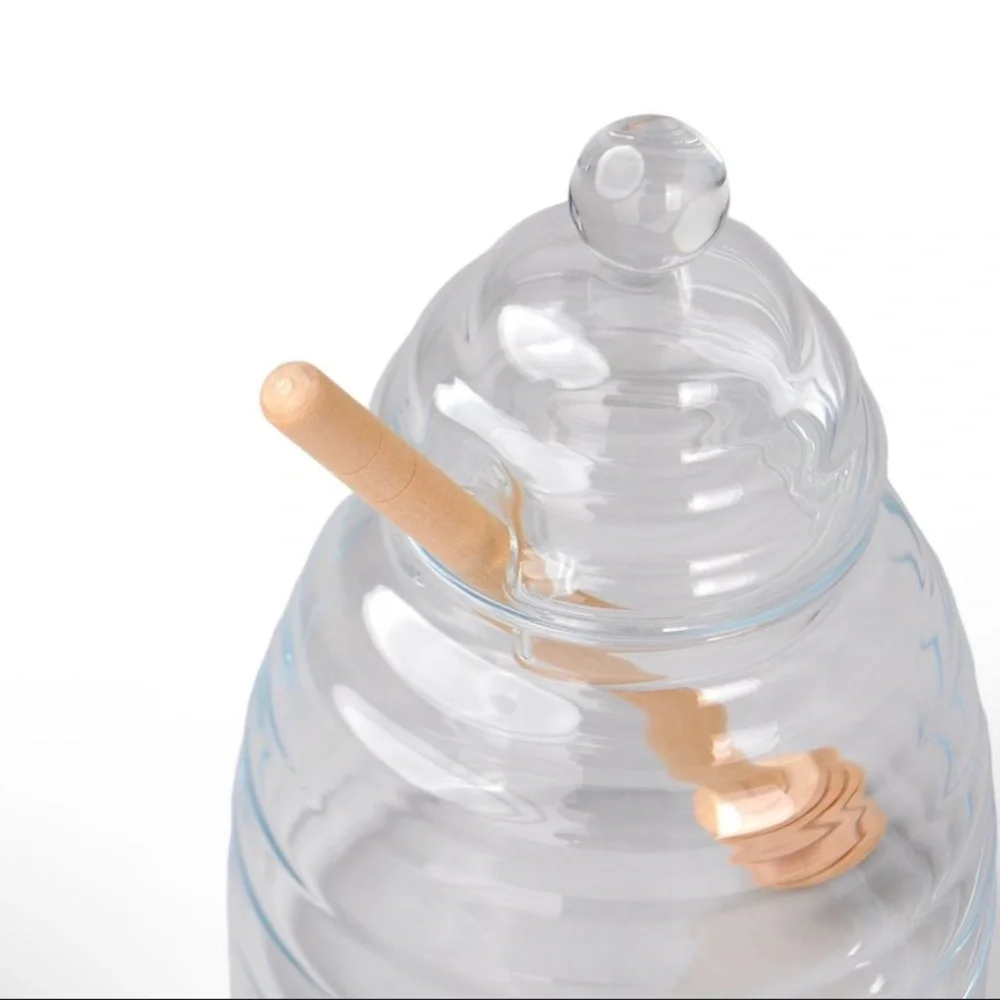 New Target Bullseye Playground Clear Glass Honey Pot with Wooden Honey Dipper